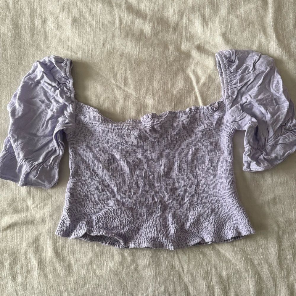 Princess Polly Smocked Puff Sleeve Crop Top Lavender Size US 12